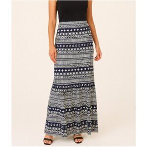 NWT Poof! Aztec Pull On High Waisted Flare Maxi Skirt Blue/White Women's Size L